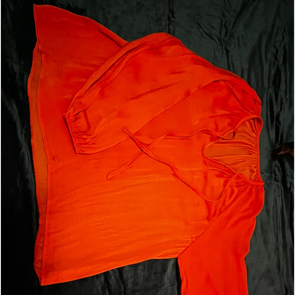 Women’s satin bright orange peasant blouse